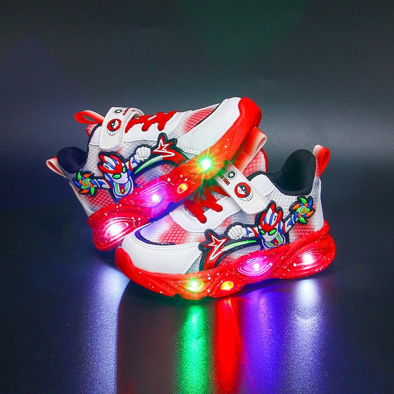 Chlapecké nové kreslené tenisky s hrdiny Dětské Dětské LED Svítící Síťované Sportovní Boty Dětské Ležérní Svítící Boty Velikost 22-33