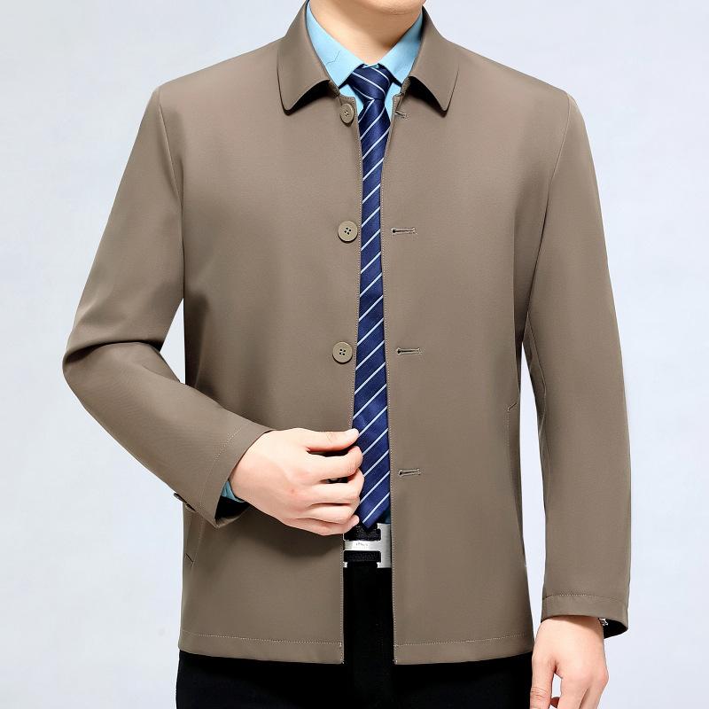 Dad's Clothing Men's Jacket Spring and Autumn Loose Lapel Middle-aged and Elderly Dad's Clothing Button Mulberry Silk Casual Jacket