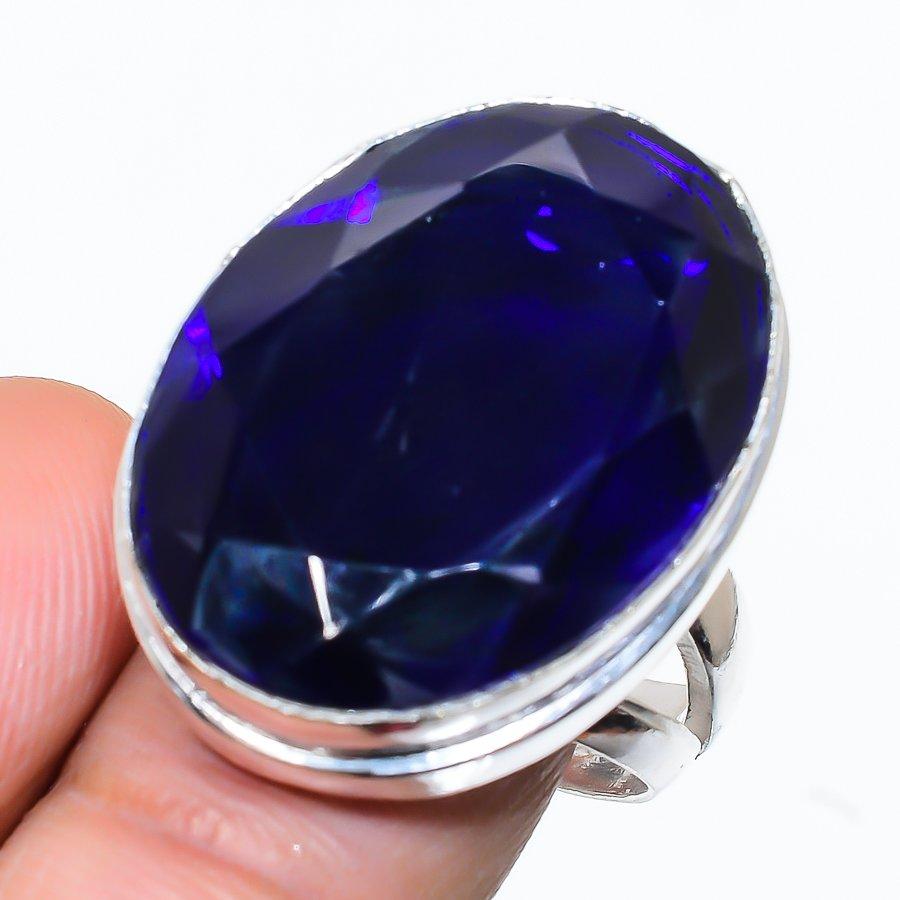 

Этническое ювелирное кольцо ручной работы с лондонским голубым топазом, размер 7,5 SR-10261