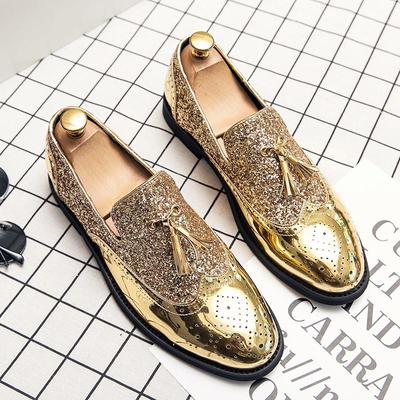 Mode Frühling Quaste Herrenschuhe Goldene Nachtclub Freizeitschuhe Loafer Herrenschuhe Slip-on Komfortschuhe Helles Leder Niedrige Schuhe