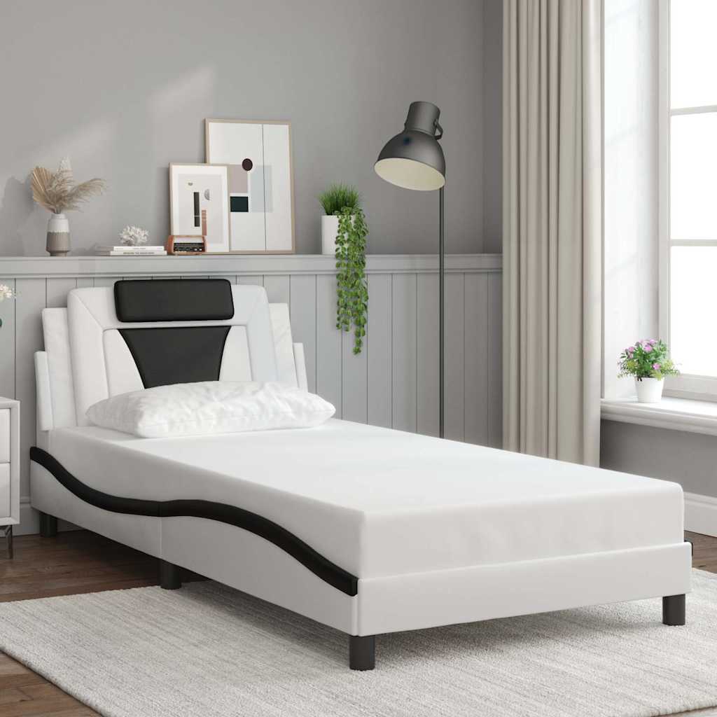 Bed Frame  Viana  Without Mattress White and Black 100x200 Cm Faux Leather