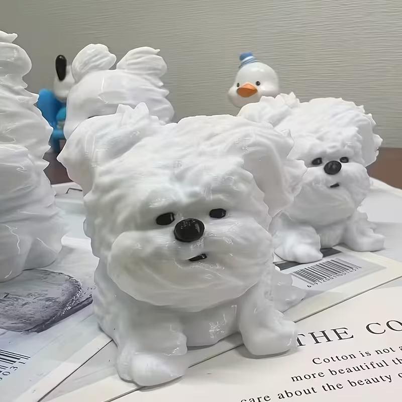Wind-Blown Dog Figurine Puppy Ornament Realistic Fluffy Adorable Dog Simulated Dog Decoration For Home/Office/Car/Desk