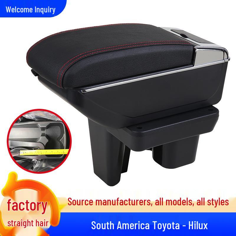Toyota Hilux Armrest Box: Export-Grade Storage & Modification Accessory Single Layer Black with Red Stitching