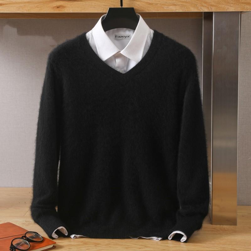 Men's Autumn and Winter V-neck Loose Solid Color Sweater Youth Bottoming Casual Knit Sweater