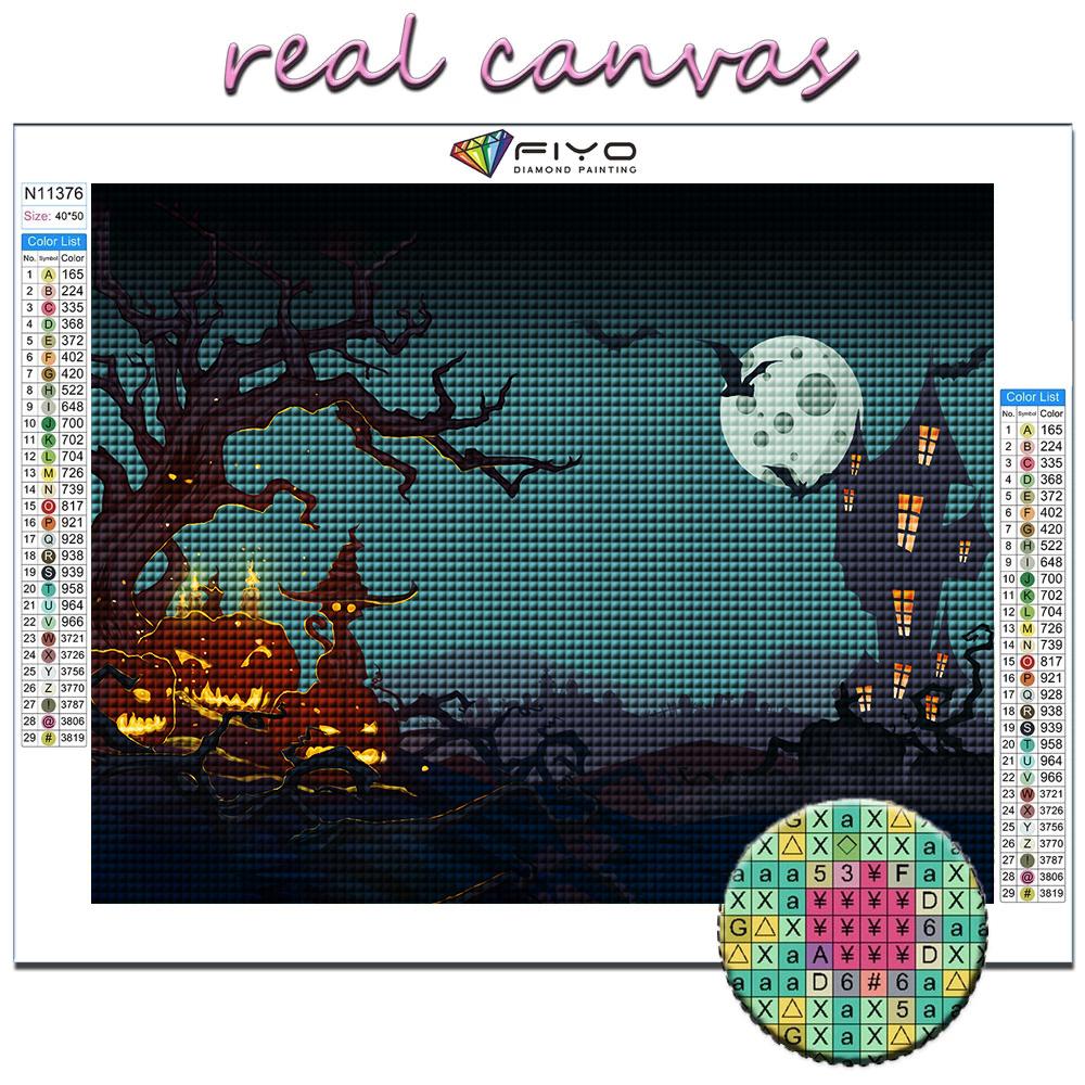 5D DIY Halloween Pumpkin And Witch Castle Cross Stitch Rhinestones Diamond Drawing Embroidery Mosaic Home Decor
