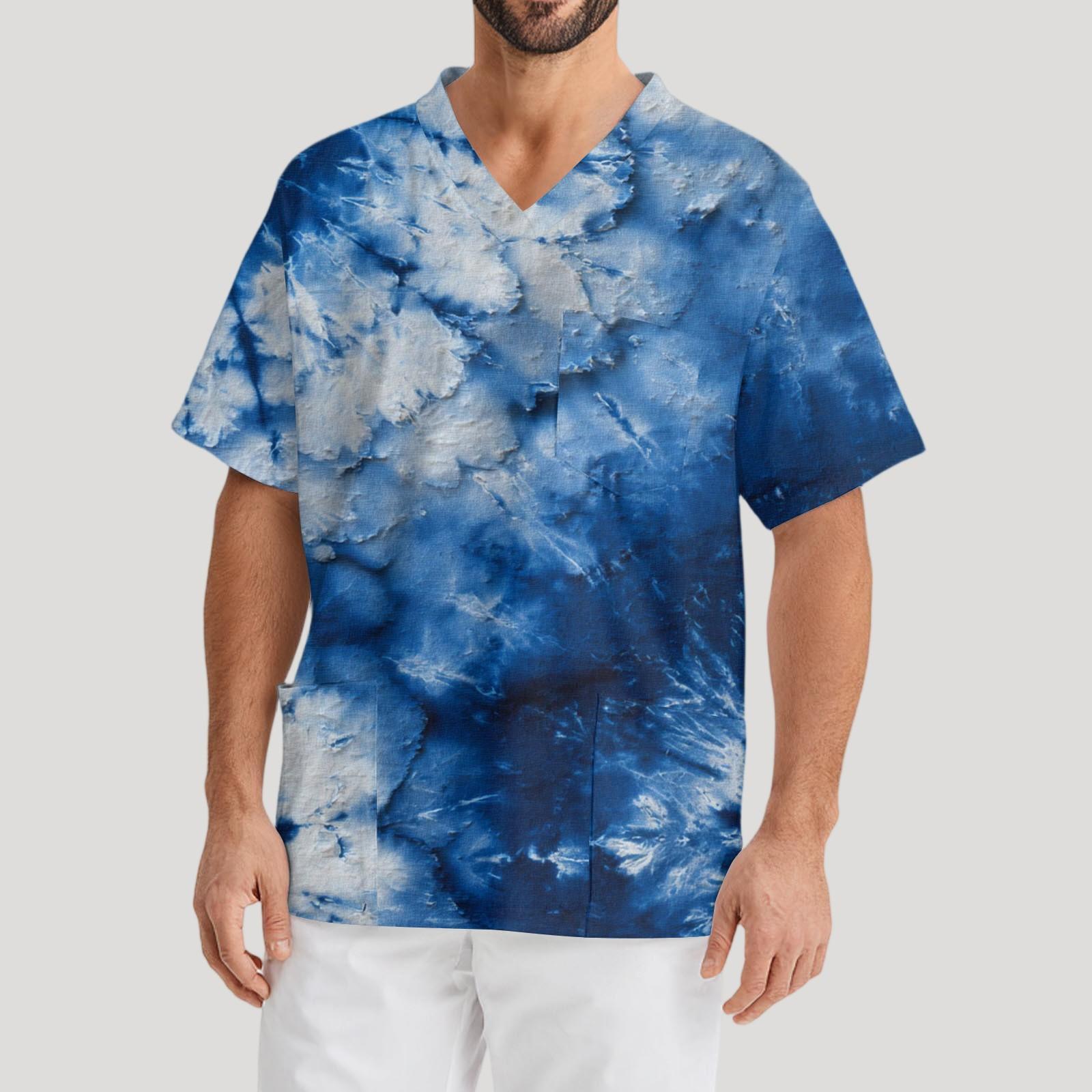 

Men s Printing Short Sleeve V-neck Working Blouse Chest Pocket Carer Top XXXXXL Темно-синій