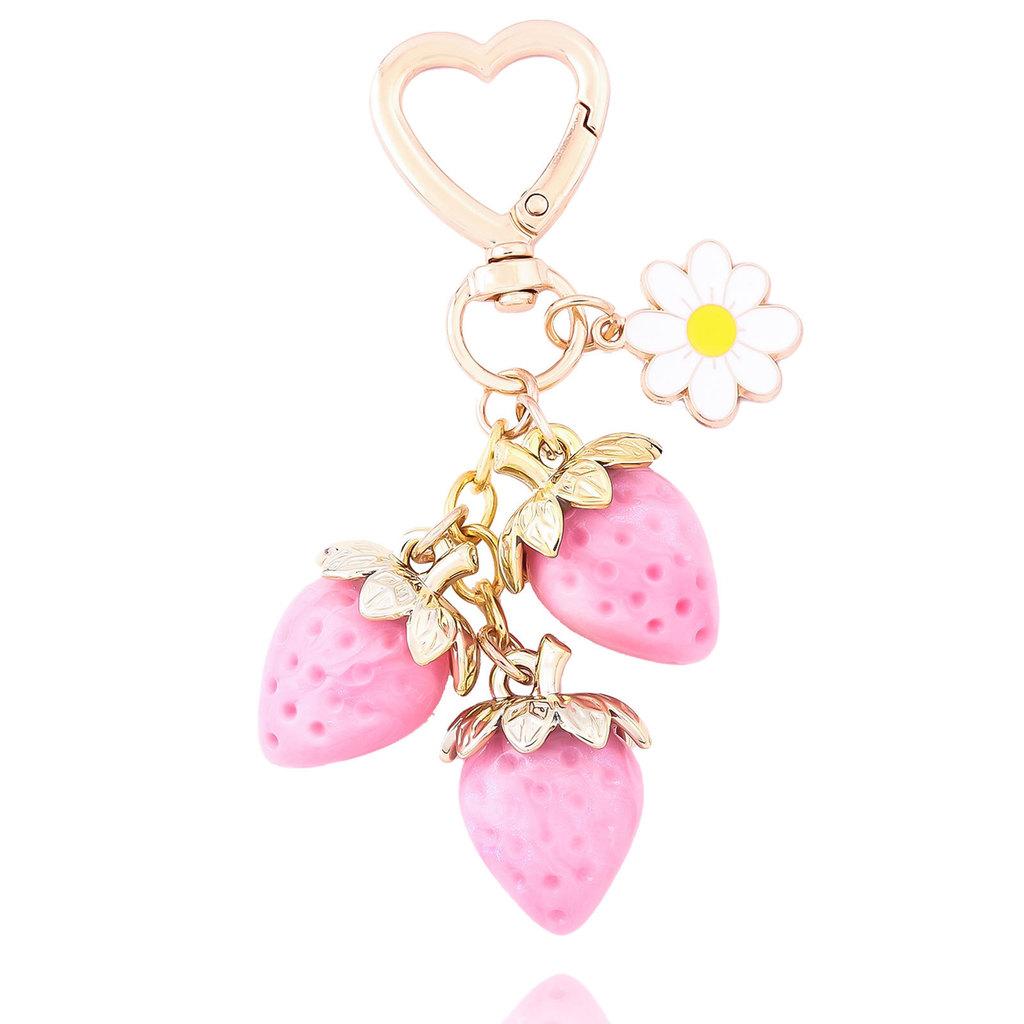 Cute Heartshaped Strawberry Sunflower Keychain With Metal And Acrylic For Girls And Teens