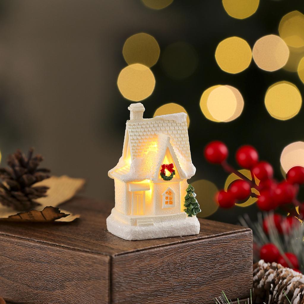 Micro Landscape Ornament Energy-Saving White Resin Small House Festival Party Decor Exquisite Christmas Decoration Gift For Home