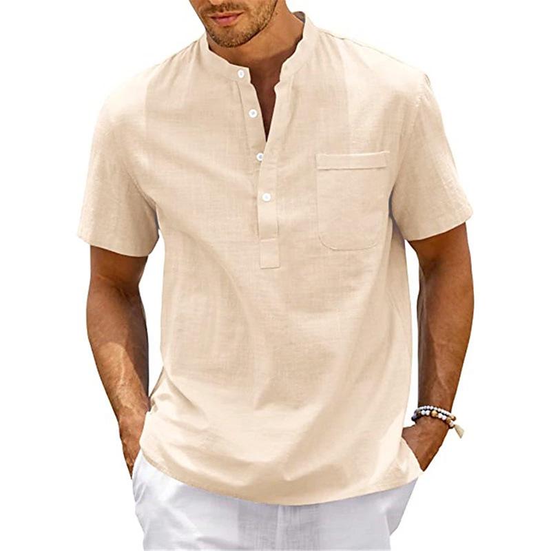 2024 Summer Men's European Stand-up Collar Short-Sleeve Casual Shirt