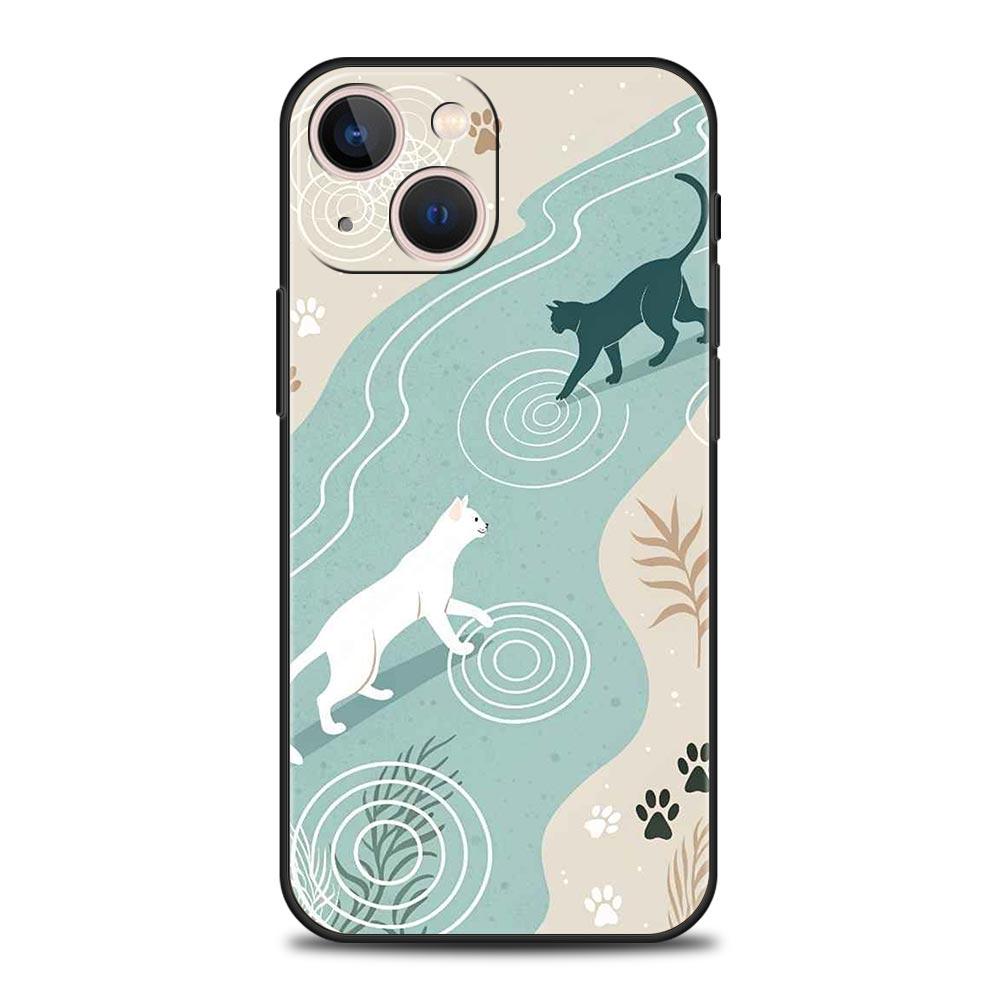 Abstract Creative Cat Line Pattern Phone Case Cover for iPhone 17 16 15 14 13 12 11 Pro Max 17Air Plus Shockproof Soft TPU Shell