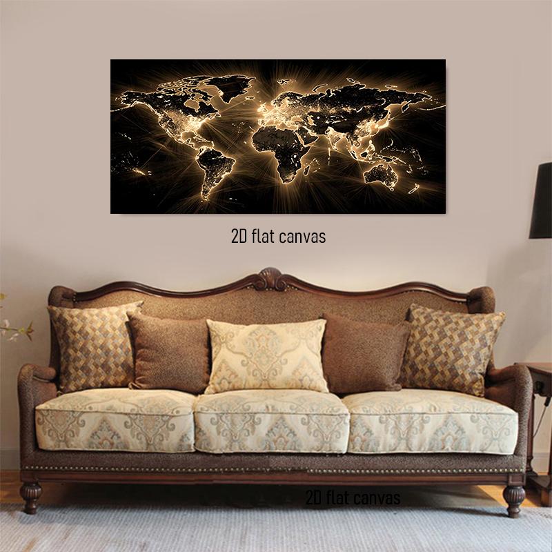 

1pcs Modern Black Gold World Map Decoration Painting Living Room Sofa Background Wall Hanging Painting Office Study Entrance Mur (as the picture,50x100cm No Frame)