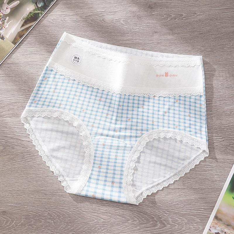 Plus Size Women Spring and Autumn Pure Cotton Stitching Lace 10A Bacteri Resistant High Waist Breathable Briefs
