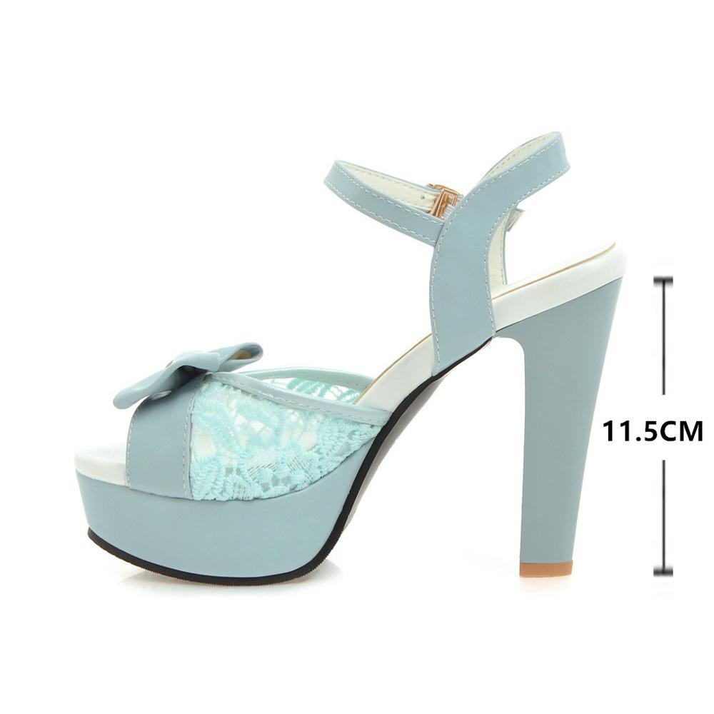 Fashion Women Summer Lace Bow Mesh Shoes Fish Mouth High Heel Ladys Platform Sandals Evening White Dress Wedding Female Zapatos De Mujer