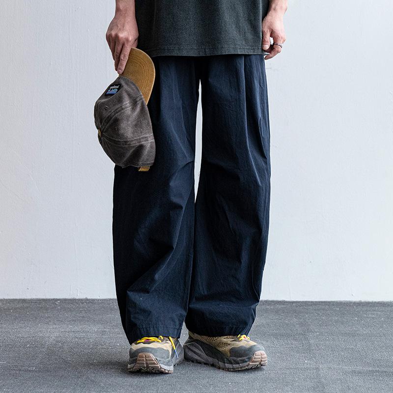 American street tide brand simple solid color scimitar wide leg casual pants men's lazy relaxation loose straight long pants