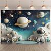 Universe Earth Space Planet Astronaut Backdrop Starry Sky Spacecraft Baby Birthday Party Photography Background Photozone Banner