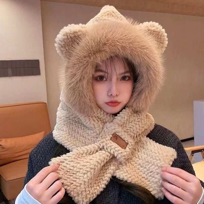 Autumn and winter furry cute rabbit ears children warm ear protection hat headgear cold hat thickened pullover hat