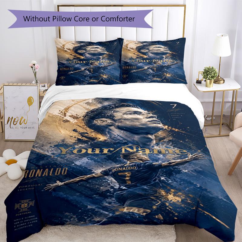 Cristiano Ronaldo Customized Name Bed CoverBed Perfect for Study Room Breathable Duvet Cover Home Decor Birthday/Christmas Gift Idea
