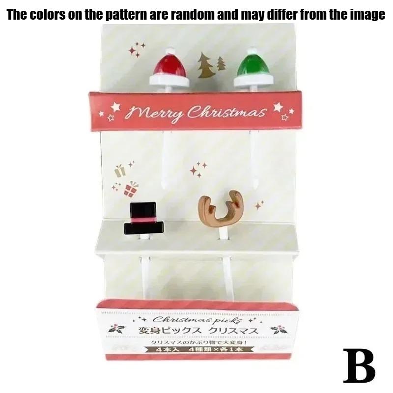 Christmas Fruit Forks Set Plastic Xmas Cupcake Toppers Elk Snowman Santa Claus Cookie Toothpick Xmas Party Cake Decorations