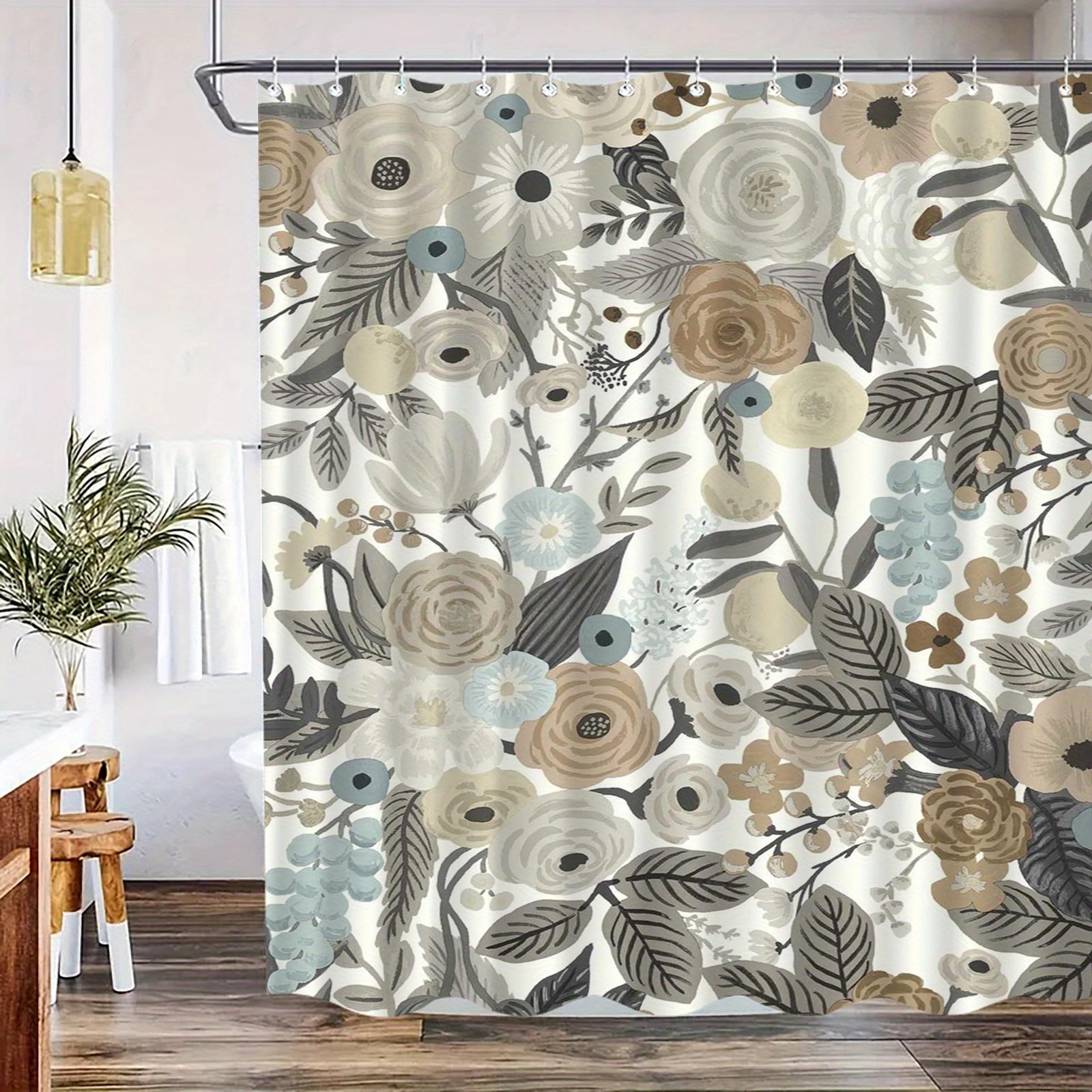 

1pc Floral leaf pattern shower curtain, polyester fabric, machine washable, with hooks, suitable for bathroom décor. 90X180cm