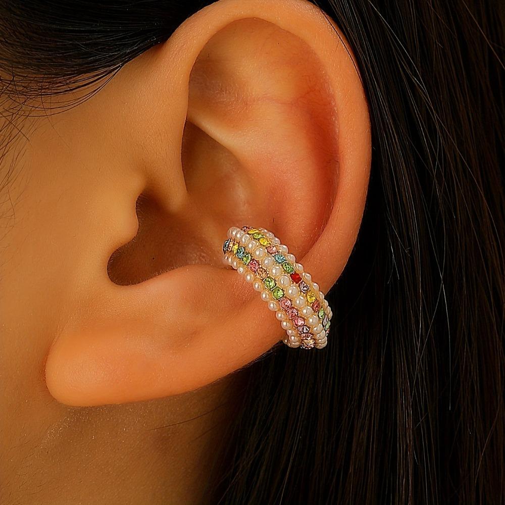 Silver C Shape Ear Cuff Golded Pearl Earrings Vintage No Piercing Earrings  Party