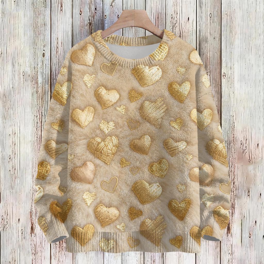 Women's Fashion Casual Long,Sleeve Valentine's Day Round,Neck Knit Pullover Top