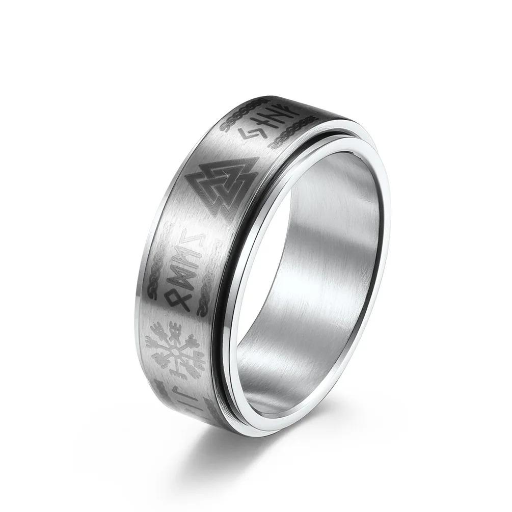 Vintage Viking Rune Rings For Men Women Retro Viking Stainless Steel Rotatable Fidget Anxiety Spinner Ring Retro Amulet