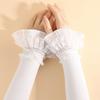 Girls Elastic Fingerless Arm Warm Gloves Double-layer Floral Lace Knitted Fake Sleeves Lolita Cuffs Decorative Accessory