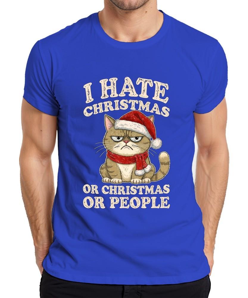 I Hate Christmas Or Christmas Or People Funny Cat Sarcastic Unisexs Tshirt