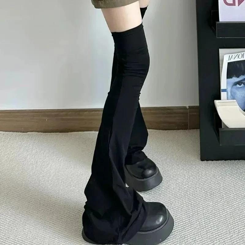 Y2k Stacking Micro Compression Bell Bottom Leg Warmers Y2K Punk Black White Over Knee for Women