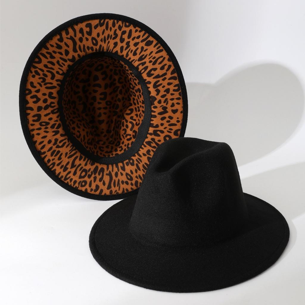 Hot-selling new fashion soft felt hats for men and women, reversible leopard print jazz hats, spring and autumn ethnic hats, fedora hats