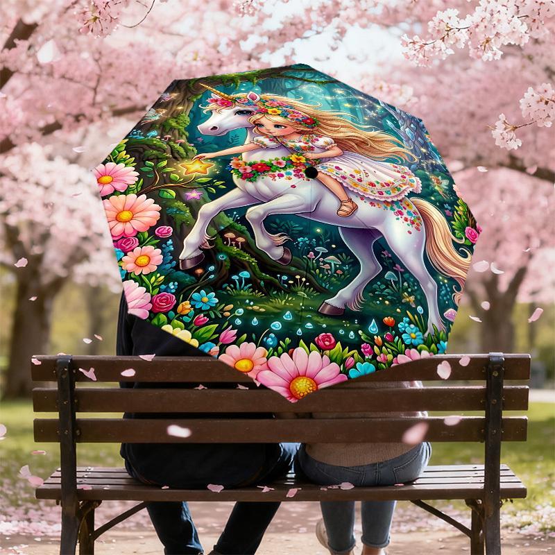 1PC Unicorn Fairy Umbrella-8-Rib Reinforced, Automatic Open, Lightweight & Durable, Fashion Accessory for Outdoor, J0394