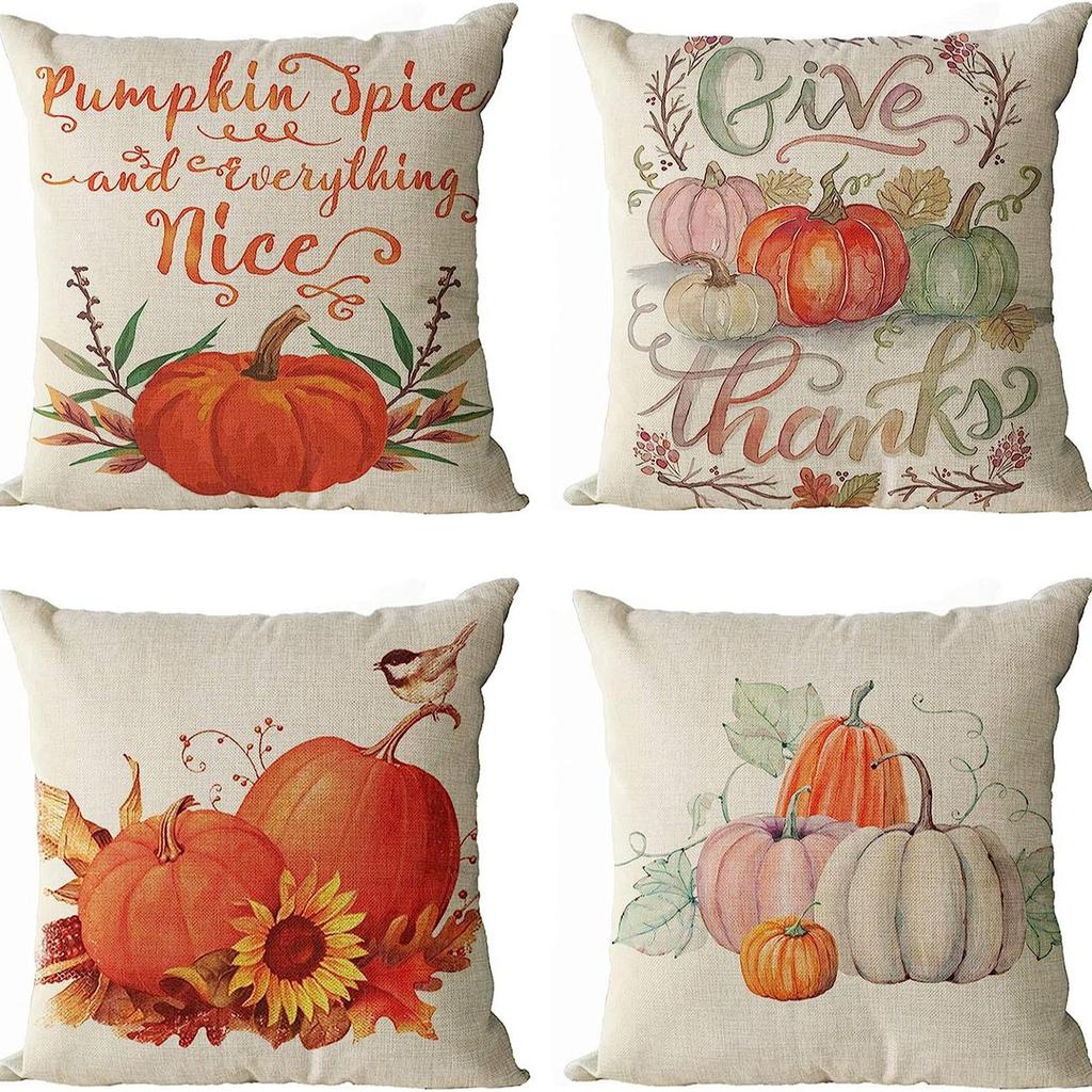 Autumn Thanksgiving Column Pillowcase Maple Leaf Print Home Living Room Sofa Pillowcase