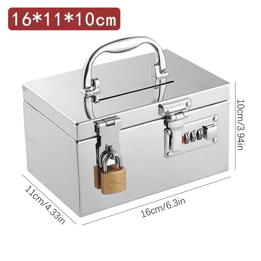 Stainless Steel Bank Password Lock-Box Combination Lock/Padlock Portable Register Bill Box Financial Security Money Box Shop