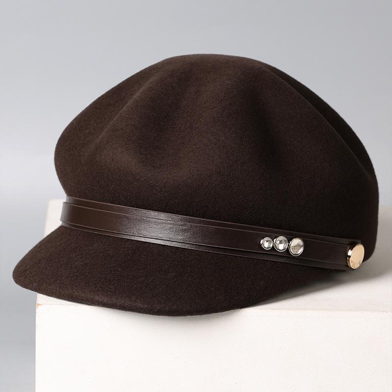 Autumn and Winter New Retro British Style Autumn and Winter Wool Felt Octagonal Hat Women's Casual Fashion Equestrian Hat