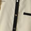 ZANZEA Women Casual Round Neck Splice Long Sleeve Blouse