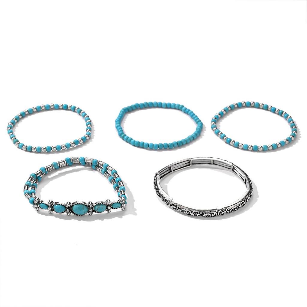 Turquoise Elastic Beaded Bracelet DIY Set - 5 Pieces