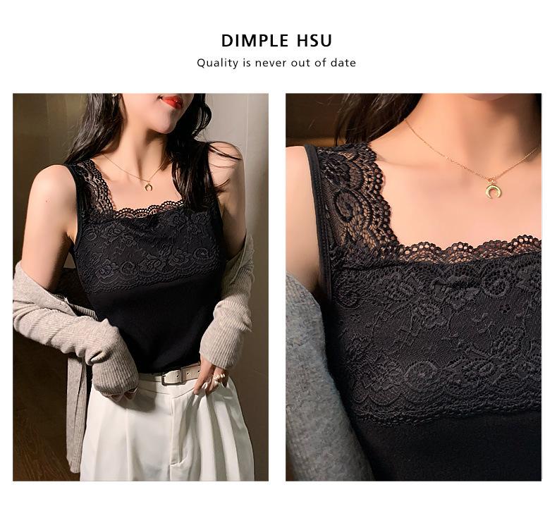 Spaghetti-Träger Spitzenbesatz Schlankheitsweste - Übergröße Süßes pikantes Oberteil für Damen