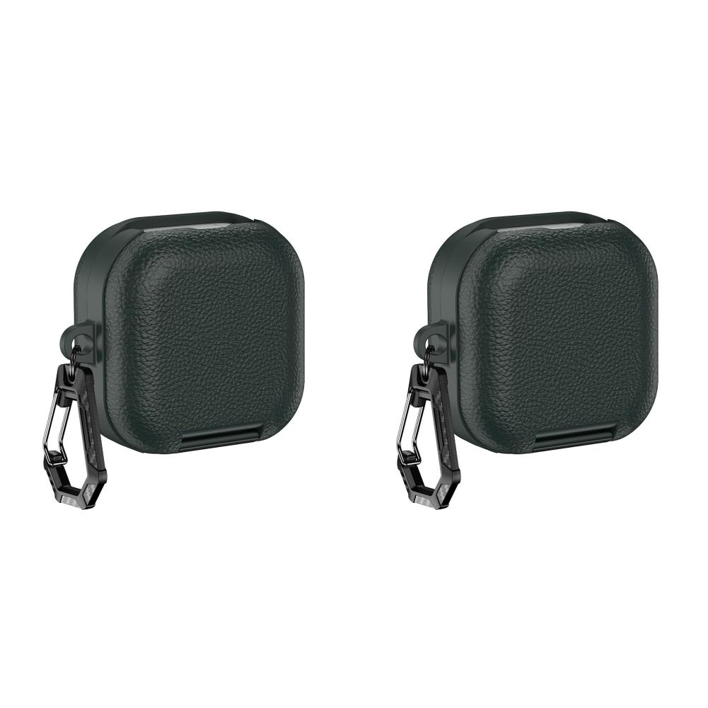 2Pcs PU Leather Protective Case for Galaxy Buds4/4Pro Full Protection Skin Shell Shockproof Anti‑Drop Earbuds Cover W/ Carabiner