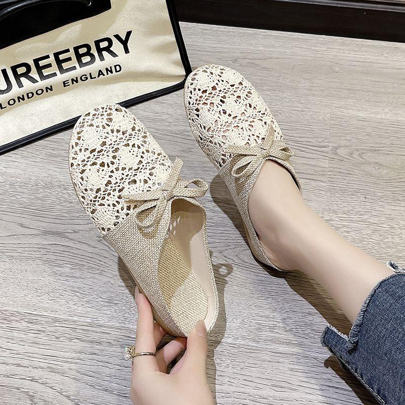 

Женские летние универсальные тапочки с дышащей и нескользящей сеткой, льняной хлопчатобумажной тканью, полутапочки, классные тапочки для женщин 41