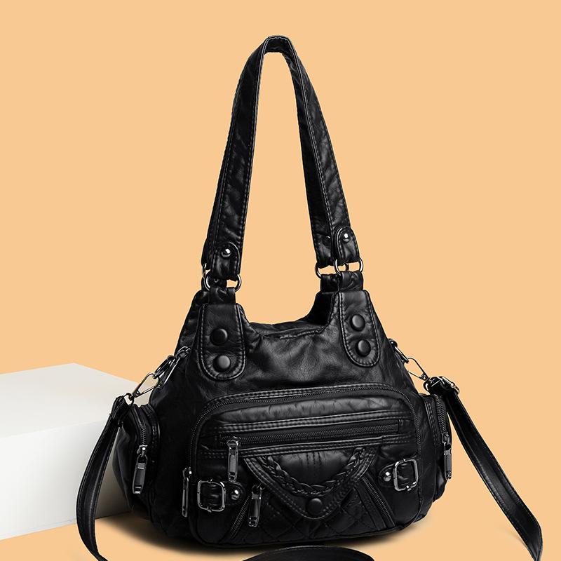 Retro Women's Bag, Large Capacity, Fashionable and Multi-purpose Handbag, Simple Washed Soft Leather Mother Bag, Shoulder Bag.