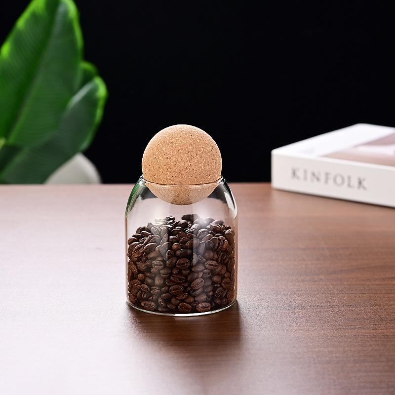 

Cork-Sealed Transparent Glass Storage Jar for Grains and Coffee