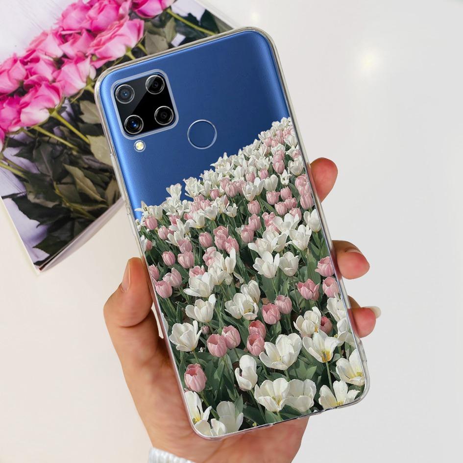 For Realme C15 Case Fashion Marble Butterfly Flower Soft TPU Phone Case For Realme C15 RMX2180 RMX2195 Coque C 15 Silicone Cover