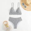 New European and American Split Swimsuit Bikini Sexy Halter Striped Women Slim Seaside Vacation Swimsuit