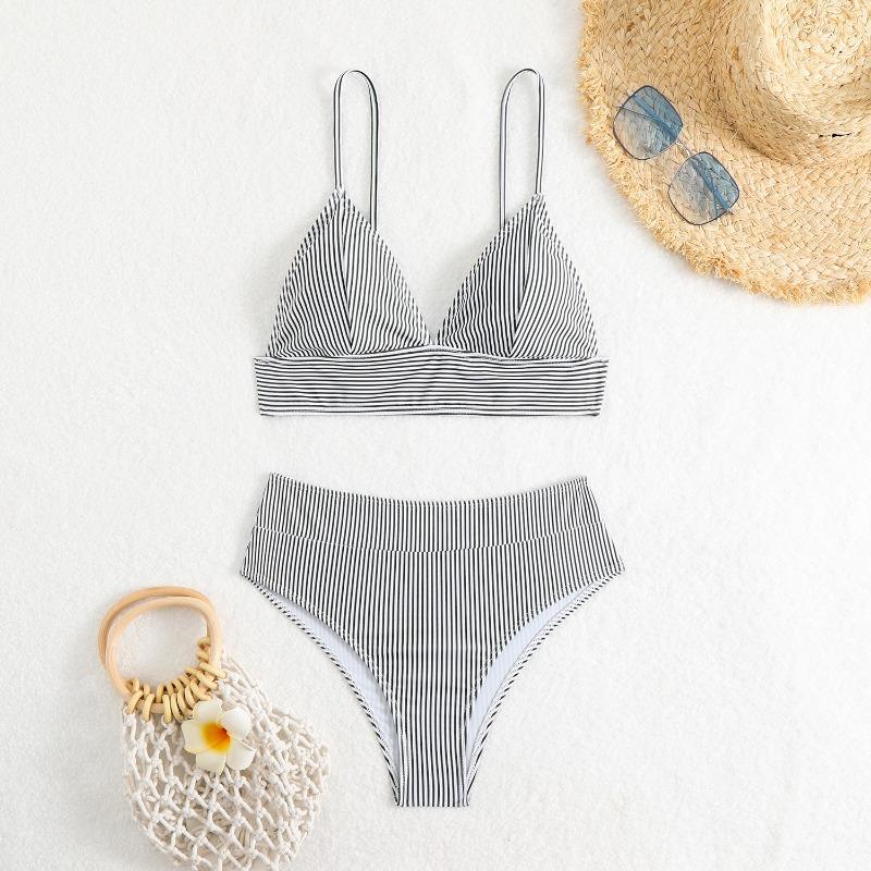 New European and American Split Swimsuit Bikini Sexy Halter Striped Women Slim Seaside Vacation Swimsuit