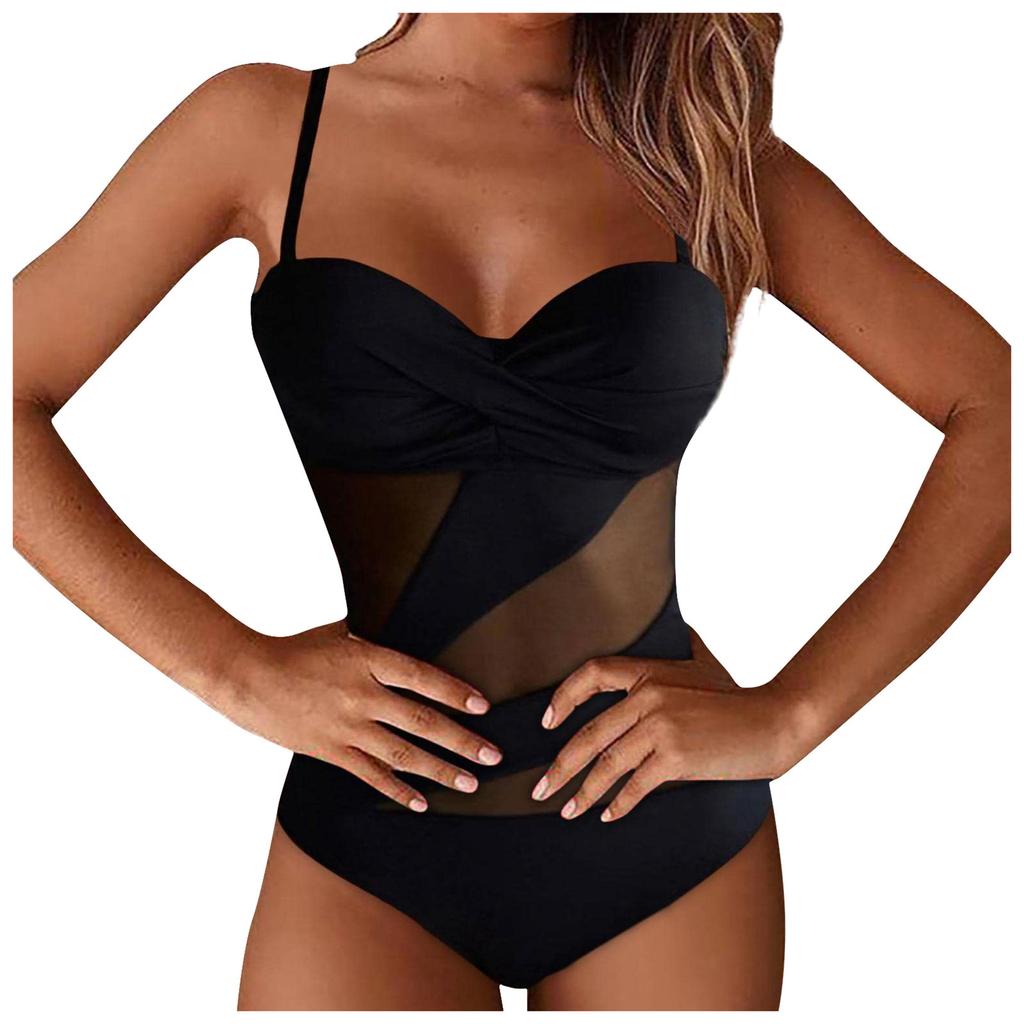 Women's Color Sexy Mesh Patchwork Cutout Bikini Swimsuit
