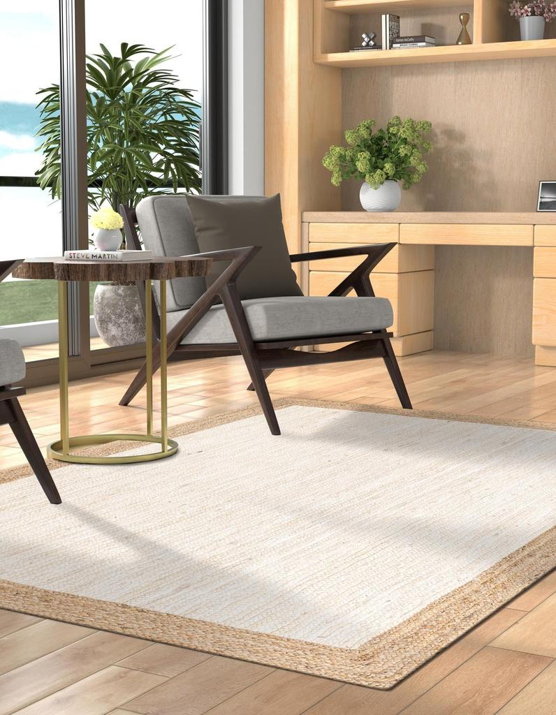 Aizza Trends Indyjski Ręcznie Pleciony Dywanik Obszarowy z Naturalnej Juty w Kolorze Białym- Dywanik Jutowy- Jadalnia- salon