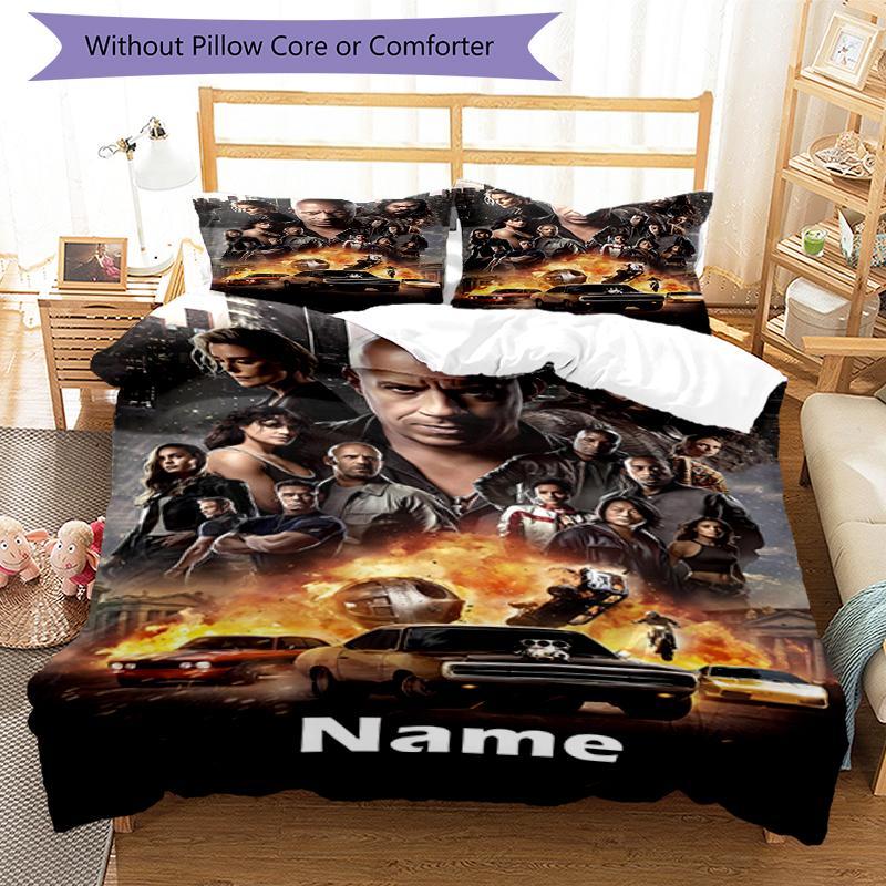 Set Biancheria da Letto Fast & Furious Personalizzato con Nome 3 Pezzi Copripiumino Chiusura Include 1 Copripiumino & 2 Federe, Morbido e Confortevole per Tutte le Stagioni.
