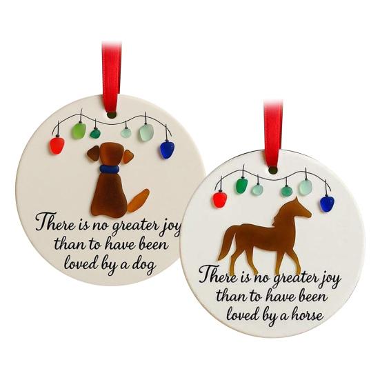 Sea Glass Art Animal Ornament Handmade Hanging Sea Glass Dog/Cat/Horse Ornament for Christmas Tree Coastal Home Decor Pet Memorial Gift for Pet Lovers