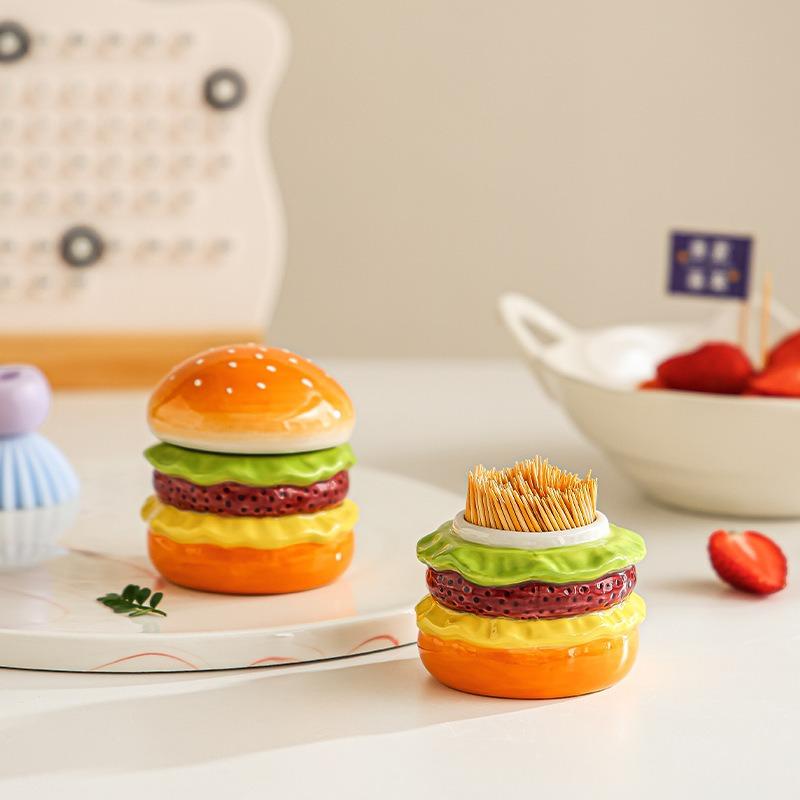 Kreativer Hamburger Zahnstocherhalter Keramik Zahnseidebox Schreibtischdekoration