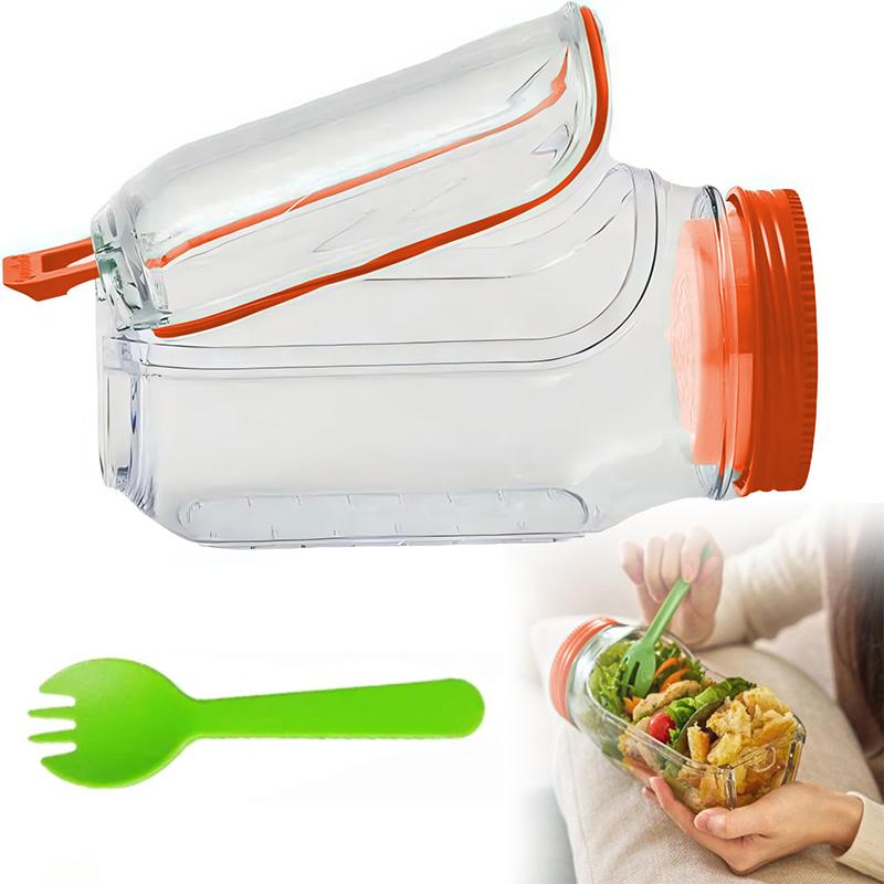 Salad Jar With Fork,Mason Jar Salad Container With Side Opening,Salad Container With Fork, Dressing Bowl, Sauce Compartments
